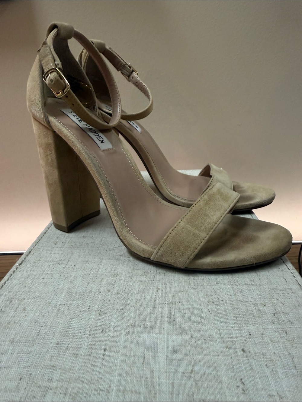Steve Madden Beige Suede Block Heel Sandals
